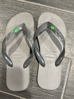 Havaianas Gray Flip Flops with Brazilian Flag Detail